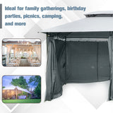 Outsunny 4m x 3(m)Garden Gazebo, Double Roof Outdoor Gazebo Canopy Shelter with Curtains, Solid Steel Frame for Lawn and Deck, Grey