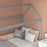 HOMCOM Single Bed Frame, House Scandinavian Style Wooden Bed Frame for 90W x 190Dcm Mattress, Pine Wood Bed Base, Grey