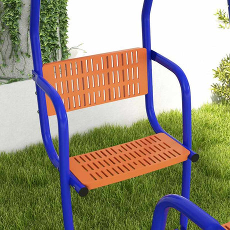 Outsunny Three-In-One Kids Metal Swing Set with Swing, Glider, Rocking Chair Swing, for Ages 3+ years - Orange and Blue