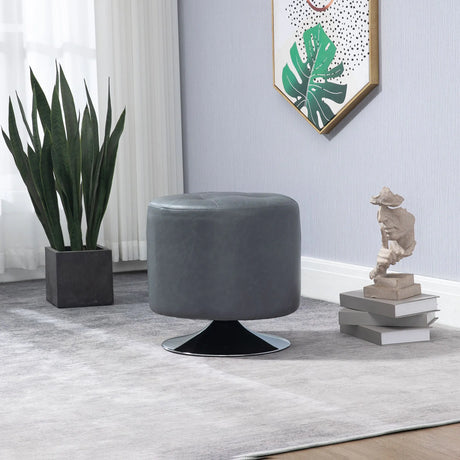 HOMCOM 360 Swivel Foot Stool Round PU Ottoman with Thick Sponge Padding and Solid Steel Base, Grey