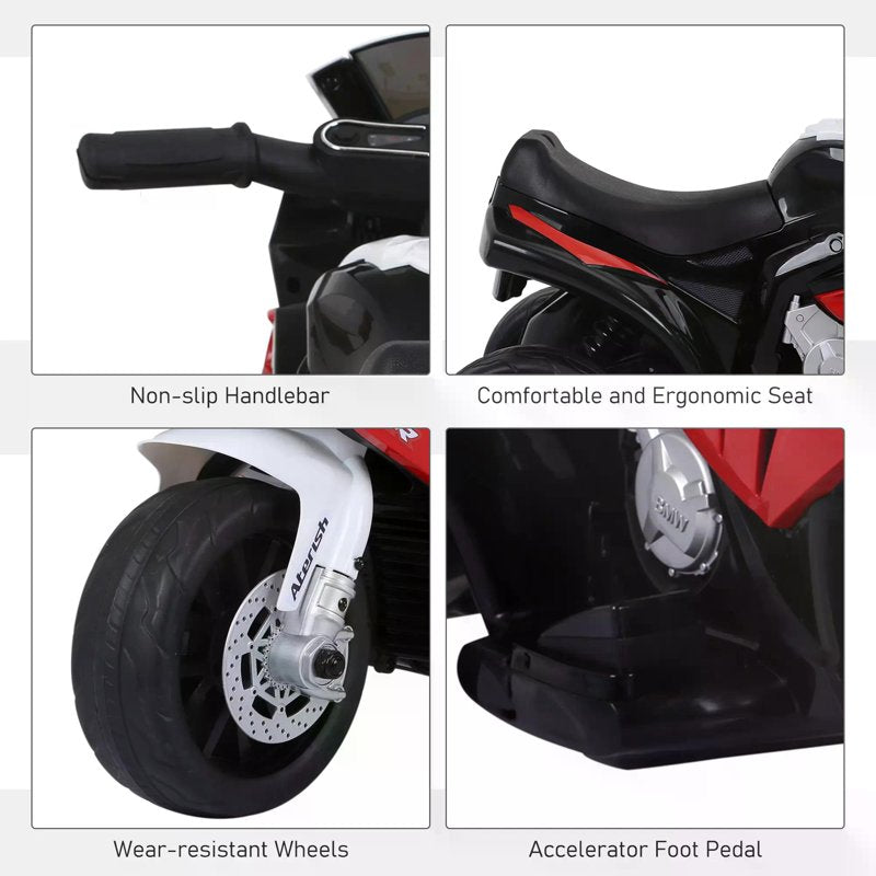 HOMCOM Electric Motorbike for Kids Ride on BMW Motorbike W/Headlights and Music, 6 V-Red