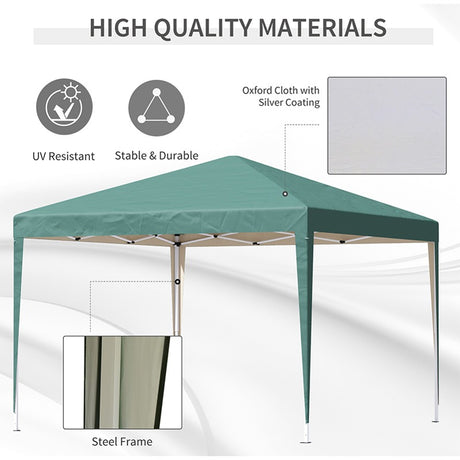 Outsunny 3 x 3M Garden Pop Up Gazebo Height Adjustable Marquee Party Tent Wedding Canopy with Carrying Bag, Green