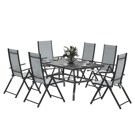 Outsunny Seven-Piece Steel Outdoor Dining Set, with Parasol Hole - Grey