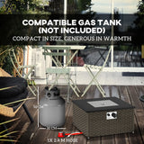 Outsunny Rattan Gas Fire Pit Table for Garden, 13 KW Smokeless Propane Fire Pit with Lid, Square Garden Coffee Table with Patio Heater for Outdoor, Patio, 58 x 58 x 33 cm, Grey