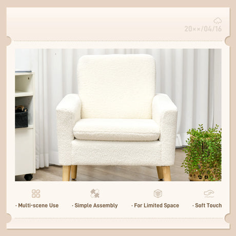HOMCOM Armchair, Upholstered Accent Chair with Wood Legs and Wide Padded Seat, Teddy Occasional Chair, Cream White