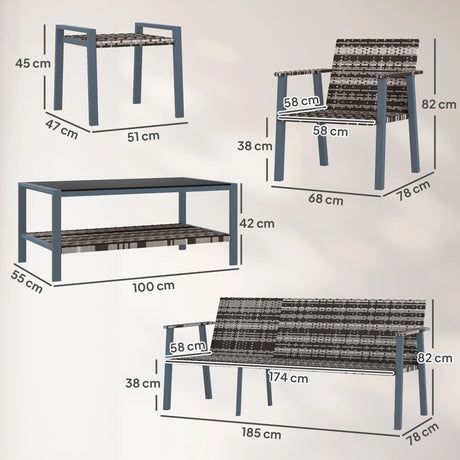 Outsunny Six-Piece Rattan Garden Sofa Set - Grey