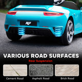 AIYAPLAY Kids Electric Car, 12V Licensed RUF GT Ride on Car with Suspension, Remote Control, Music, for 3-5 Years, Blue