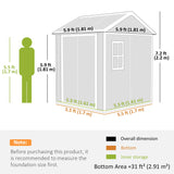 Outsunny 6 x 6ft Garden Shed with Floor, Window, Lockable Doors and Vents, Wood Effect Resin Tool Shed for Outdoor Patio, Grey