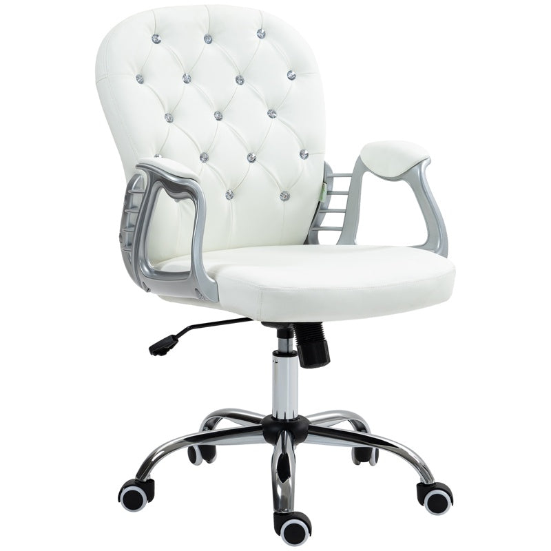 Vinsetto Office Chair Ergonomic 360 Swivel PU Diamante Padded Base 5 Castor Wheels for Home Work White