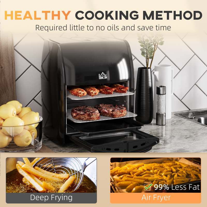 HOMCOM 12L 8 in 1 Digital Air Fryer Oven with Roast, Bake, Dehydrate, 8 Preset Modes, Rapid Air Circulation, Timer, Inner Light, Memory Function, 1800W, Dish Wash Accessory, Black