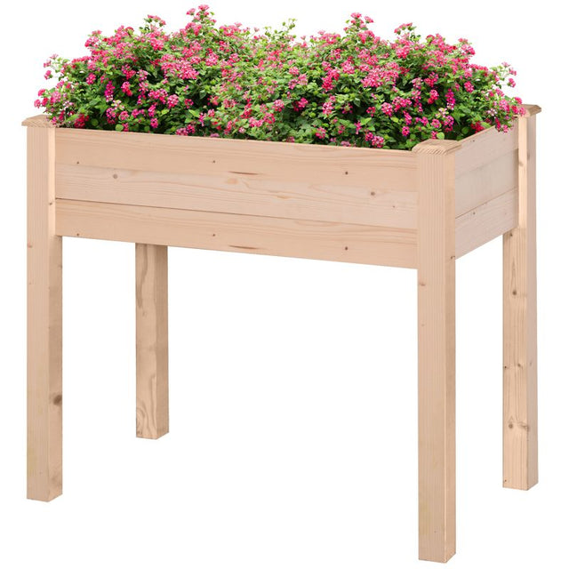 Outsunny Garden Wooden Planters， Rectangular Raised Bed,Flower Box, Fir Wood Indoor/Outdoor, Oak Tone, 86L x 46W x 76Hcm