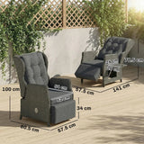 Outsunny Rattan Garden Recliner Chair, Reclining Garden Chair with Adjustable Back and Footrest, Flip Table, Cushion, Dark Grey