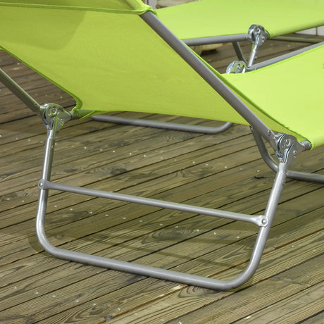 Outsunny Set of Two Steel Frame Sun Loungers, with Reclining Backs - Green
