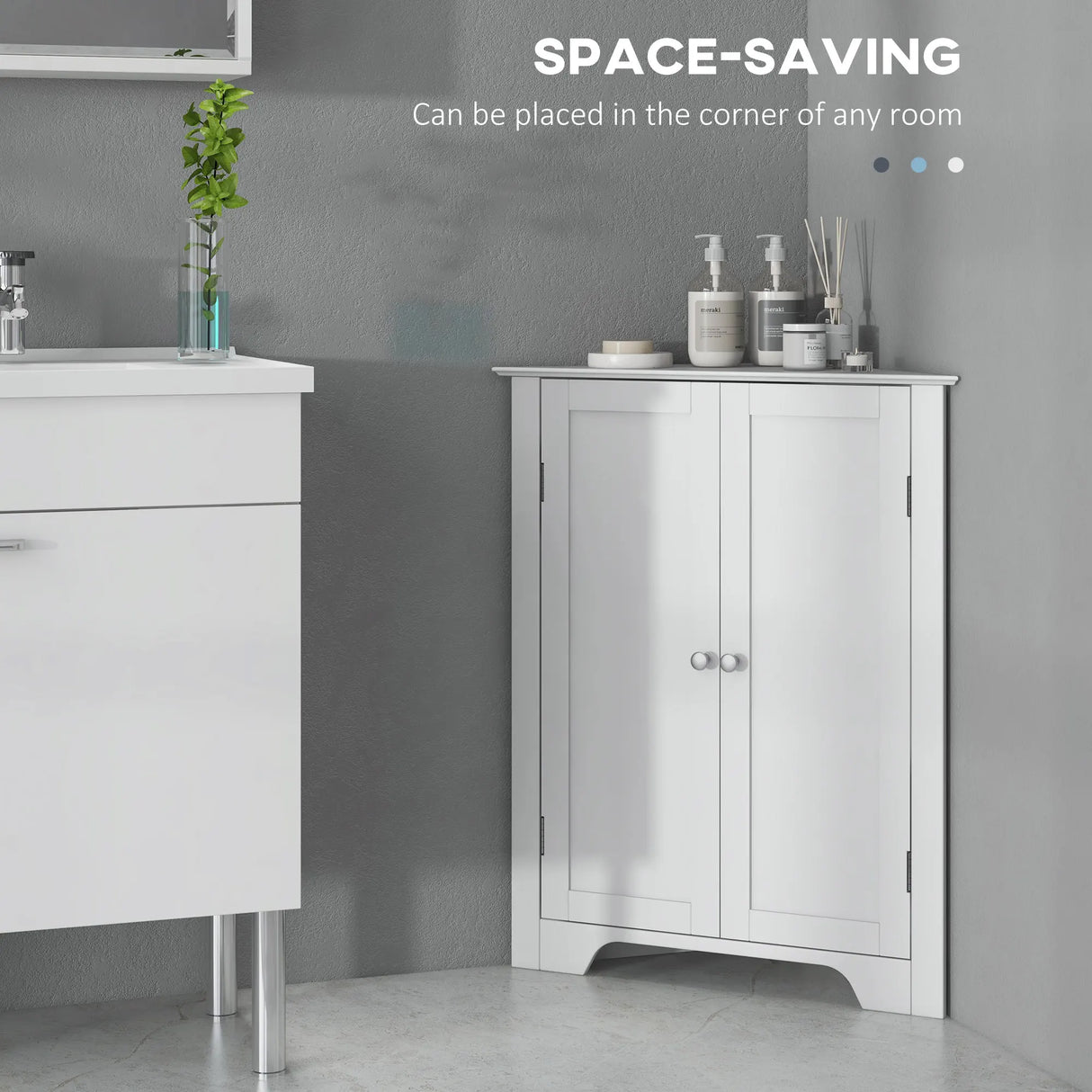 kleankin Triangle Bathroom Cabinet, Corner Bathroom Storage Unit with Adjustable Shelf and Recessed Door, Free Standing, White