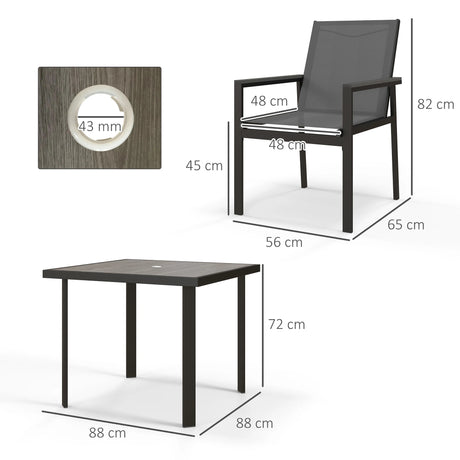 Outsunny Five-Piece Metal Dining Set, with Glass-Top Table - Grey