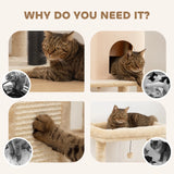 PawHut 132cm Cat Tree w/ Scratching Posts, Pad, Cat Bed, Cat House, Jumping Platform, Grooming Brush, Anti-Tip Kit, Beige