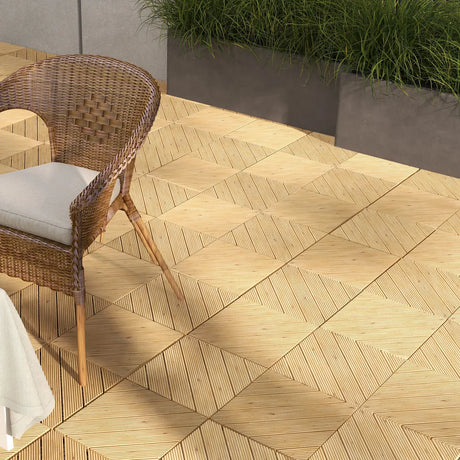 Outsunny 27 Pcs Wooden Interlocking Decking Tiles, 30 x 30 cm Anti-slip Outdoor Flooring Tiles, 0.81 per Pack, All Weather Use for Patio, Balcony, Terrace, Hot Tub, Yellow