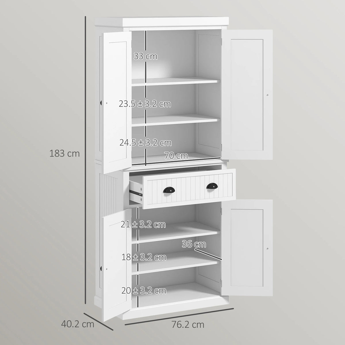 HOMCOM Freestanding Multi-Storage Kitchen Cabinet - White
