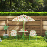 AIYAPLAY 4-Piece Kids Garden Table and Chair Set with Adjustable Parasol, Folding Chairs, Table, Nature Pattern, Green