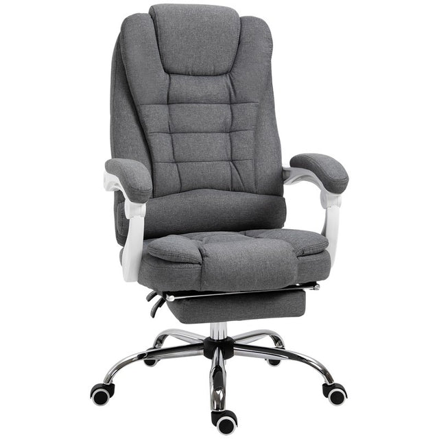 Vinsetto Office Chair, Computer Desk Chair, Linen Fabric Swivel Rolling Task Chair with Large Soft Padded Cushion, 135° Reclining Backrest and Retractable Footrest, Grey