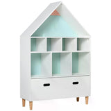 HOMCOM Kids House-Designed Bookshelf, with Drawer – Blue & White