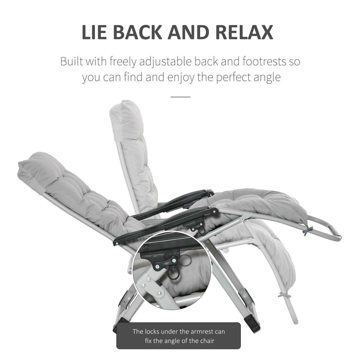 Outsunny 2pc Reclining Zero Gravity Sun Loungers ,Folding Chaise Lounge Chair with Cushions, Light Grey