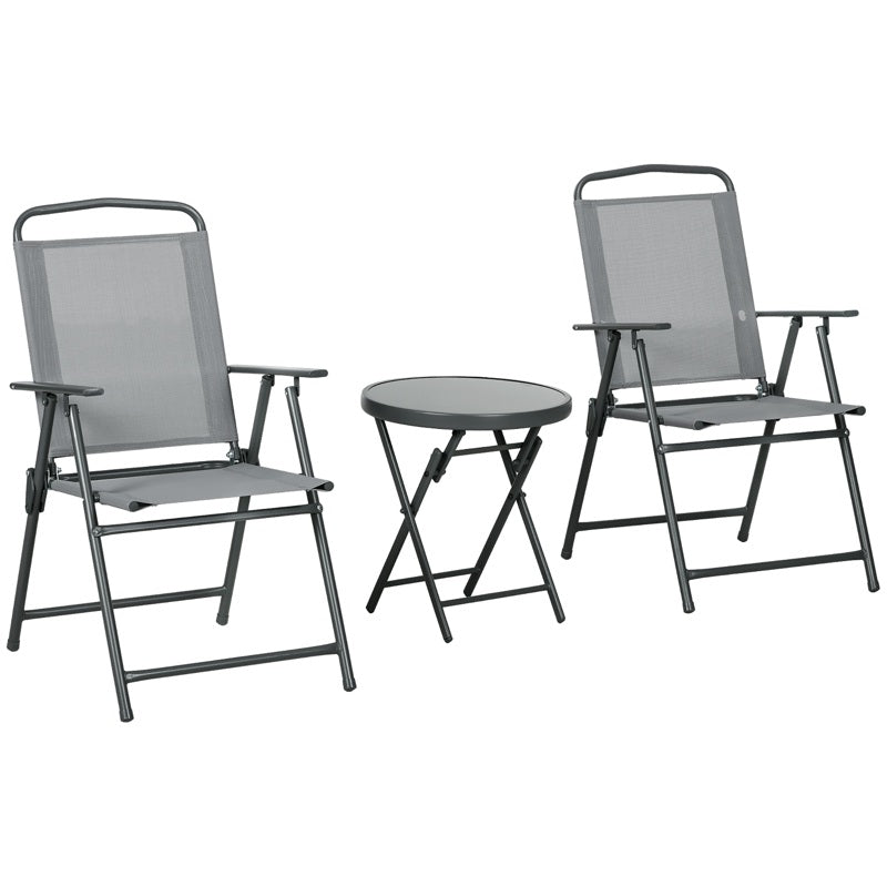 Outsunny Three-Piece Garden Seat Set, with Glass-Top Table - Light Grey