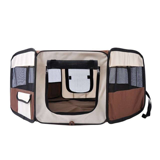 PawHut Portable Cat Dog Playpen Pet Puppy Rabbit Guinea Pig Pen Run Dia 90 x 41H cm Indoor & Outdoor Brown