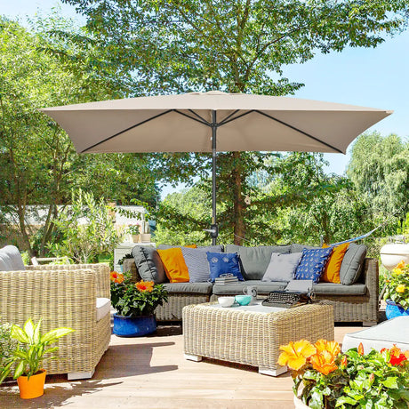 Outsunny 3x2m Patio Parasol Garden Umbrellas Canopy with Aluminium Tilt Crank Rectangular Sun Shade Steel, Khaki