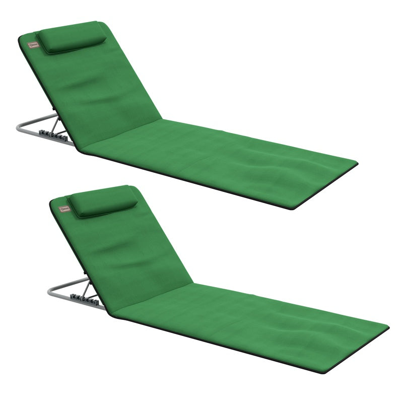 Outsunny Set of Two Metal Frame Beach Chairs, with Reclining Backs - Green