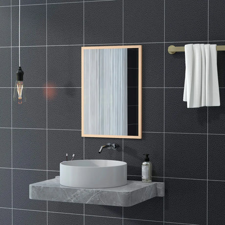 HOMCOM Wall Bathroom Mirror, 70 x 50 cm Wall-Mounted Mirror for Living Room, Bedroom, Hallway, Natural Wood