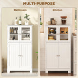 kleankin Bathroom Floor Cabinet, Freestanding Kitchen Cupboard with 2 Drawers, Adjustable Shelves and Tempered Glass Door, Wooden  Storage Unit for Living Room Kitchen Hallway