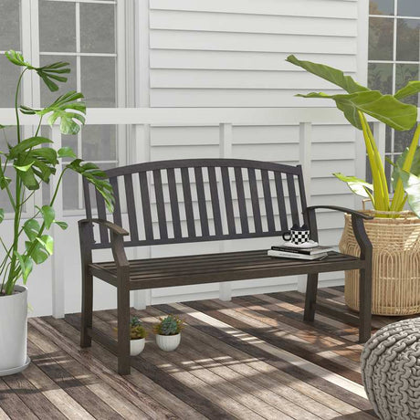 Outsunny Two-Seater Simple Metal Bench - Brown