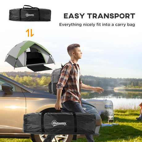 Outsunny Camping Tent with Inflatable Mattress and Camping Table & Chair, 2-3 Person Dome Tent with Sewn-in Groundsheet, Portable 3000mm Waterproof Tent with Carry Bag and Hook, for Fishing Hiking