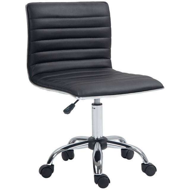 HOMCOM Adjustable Swivel Office Chair with Armless Mid-Back in PU Leather and Chrome Base - Black