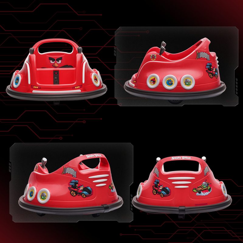 AIYAPLAY Angry Bird Licensed Waltzer Car, 12V Kids Bumper Car w/ Joysticks, Remote, Music LED Lights, Red