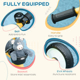 AIYAPLAY Kids Trike, Tricycle, with Adjustable Seat, Basket, Bell, for Ages 2-5 Years - Yellow