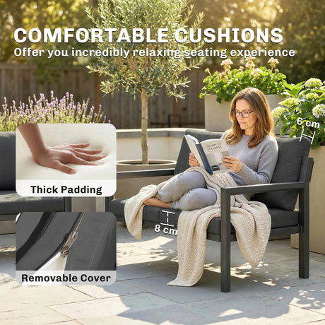 Outsunny 4 Seater Rattan Garden Furniture Set with 2 Armchairs, Loveseat, Coffee Table, Garden Sofa Set with Cushions, Dark Grey