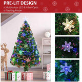 HOMCOM 4FT Green Fibre Optic Artificial Christmas Tree Xmas Colourful LED Scattered Tree with Snowflakes Ornaments Fireproofing