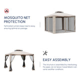 Outsunny Outdoor Gazebo, 2-tier Roof W/Netting, 295L x 295W x 263Hcm-Taupe