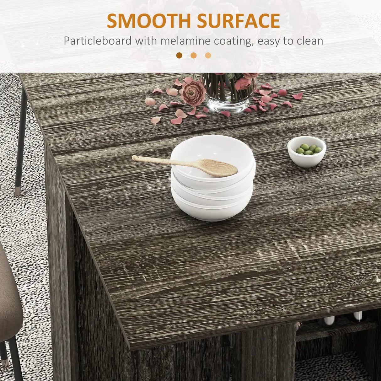 HOMCOM Folding Dining Table, Drop Leaf Table with 2-Tier Shelves, Rolling Casters, for Small Spaces, Kitchen, Grey