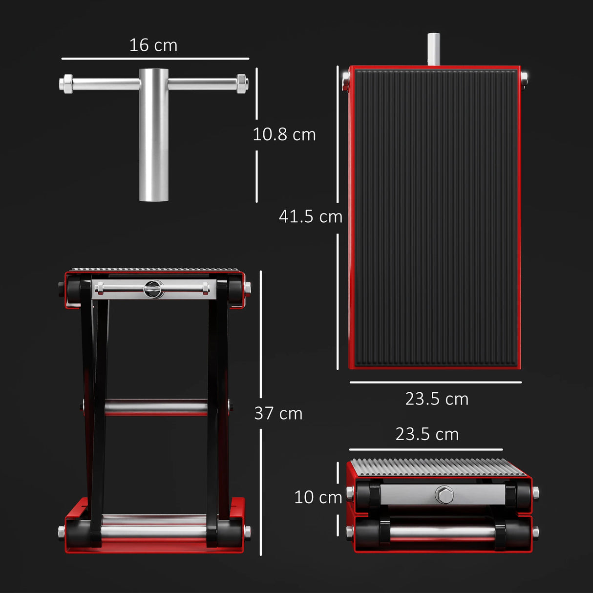 DURHAND 500KG Motorcycle Lift Scissor Jack, Height Adjustable Motorbike Stand with Anti-Slip Wide Deck, Heavy Duty Steel Motorbike Repair Lift Hoist Stand for Home Garage, Red