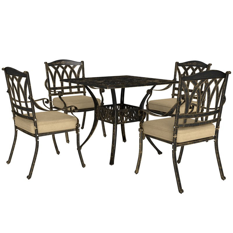 Outsunny Five-Piece Cast Aluminium Garden Dining Set - Bronze Tone