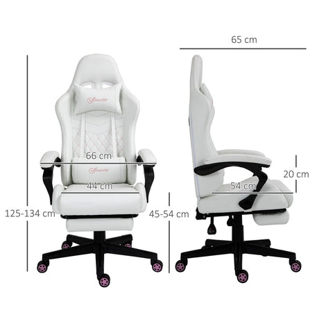 Vinsetto Computer Gaming Chair with Footrest, Video Gaming Chair for Adults with 130° Reclining Back, Desk Chair with Lumbar Support and Adjustable Height, White