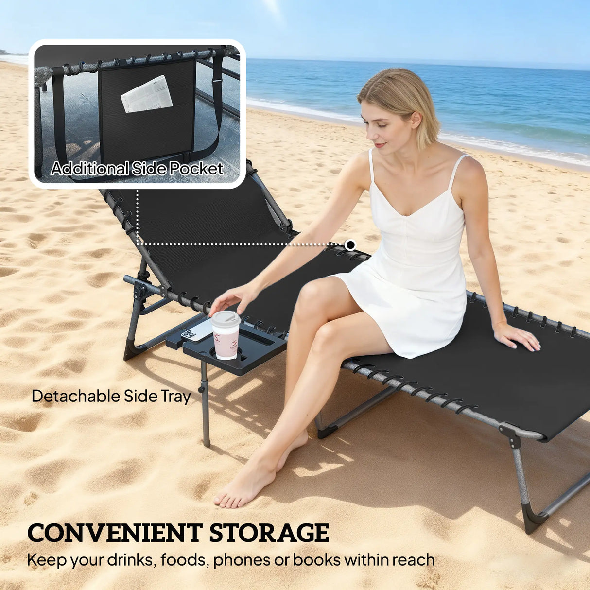 Outsunny Five-Position Reclining Sun Loungers Set of 2 - Black