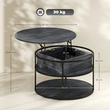 HOMCOM Lift Top Coffee Table, Round Coffee Table with Storage Shelf, Hidden Compartment and Steel Frame for Living Room, Home Office, Charcoal Grey