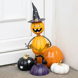 Orange Metal Pumpkin Man Ornament with Witch Hat