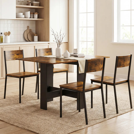 HOMCOM Folding Dining Table, Space-Saving Drop Leaf Kitchen Table for 4-6 People Rustic Brown