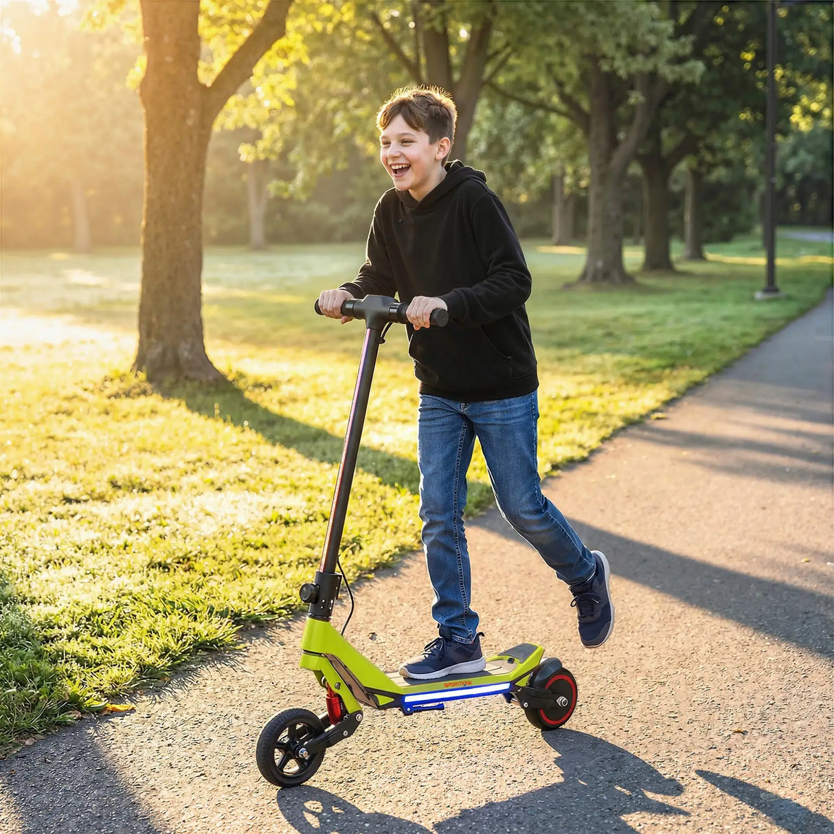 SPORTNOW Electric Scooter for Kids, Foldable E Scooter for Age Age 6+ with LED Display, RGB lights, Up to 16km/h, Green