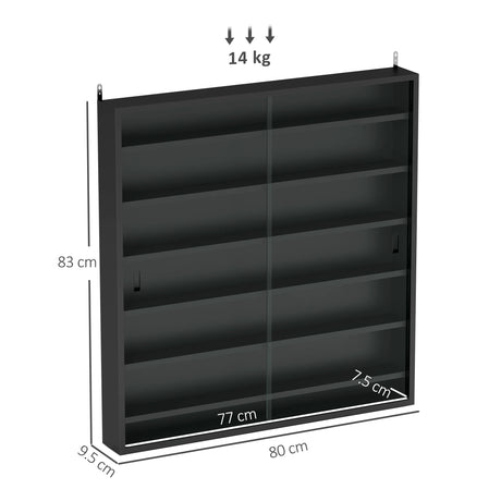 HOMCOM Six Shelf Display Cabinet, with Glass Doors - Black